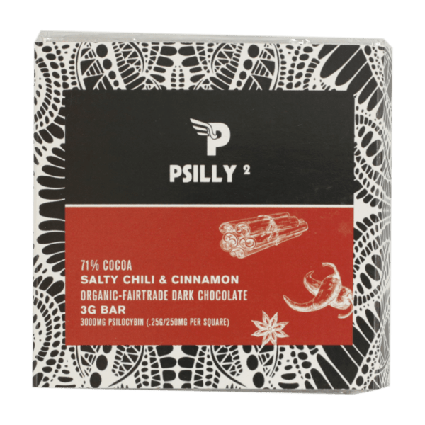 Psilly - Dark Chocolate Bar - Salty Chili & Cinnamon | Mushroom Coffee Canada
