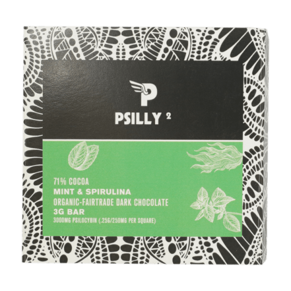 Psilly - Dark Chocolate Bar - Mint & Spirulina | Mushroom Coffee Canada